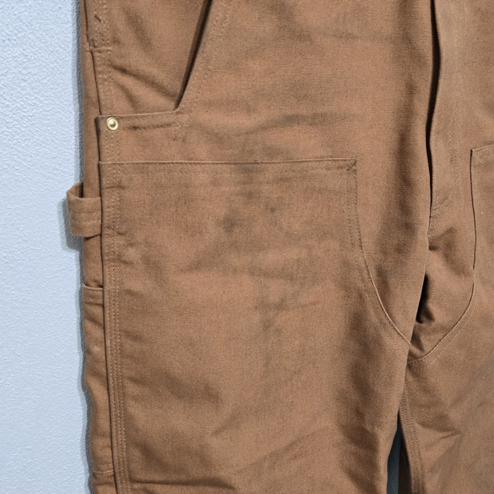 Carhartt Bib Overalls Brown Canvas RN14806 Workwear Duck Chore Men 34x32 STAINED - Picture 7 of 15